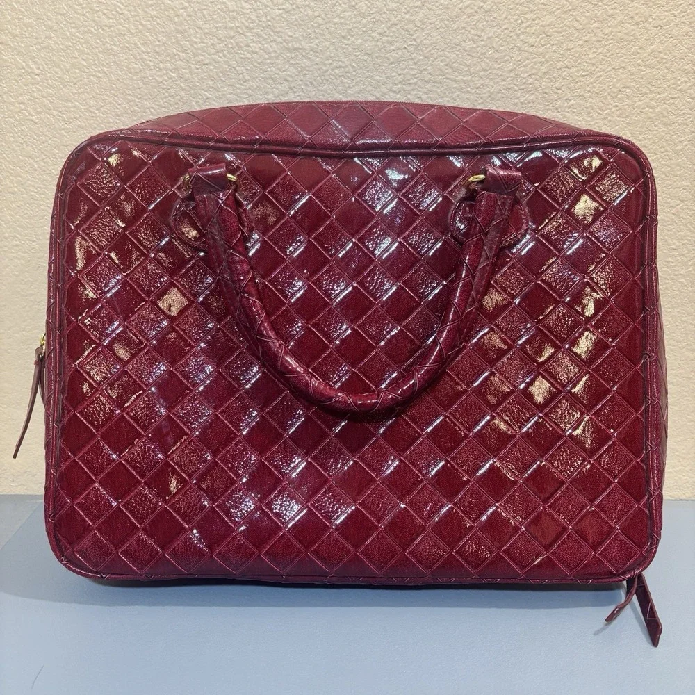 Estée Lauder Cosmetic Makeup Bag Tote Large Red Woven Solid Double Handles